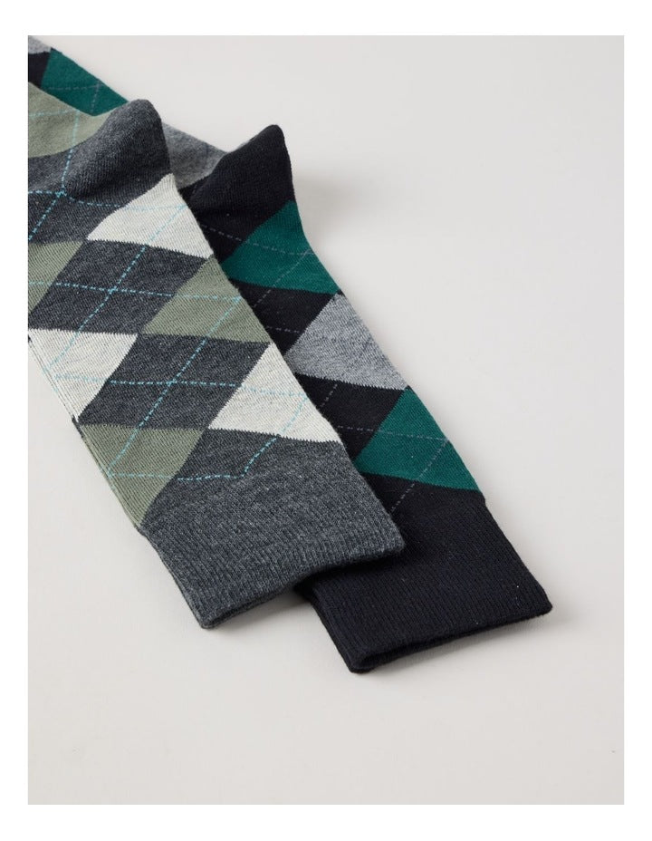 2 Pack Argyle Socks in Black & Green