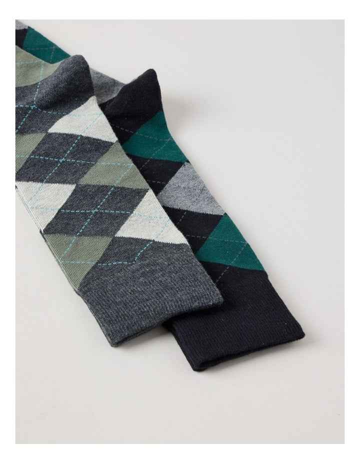 2 Pack Argyle Socks in Black & Green