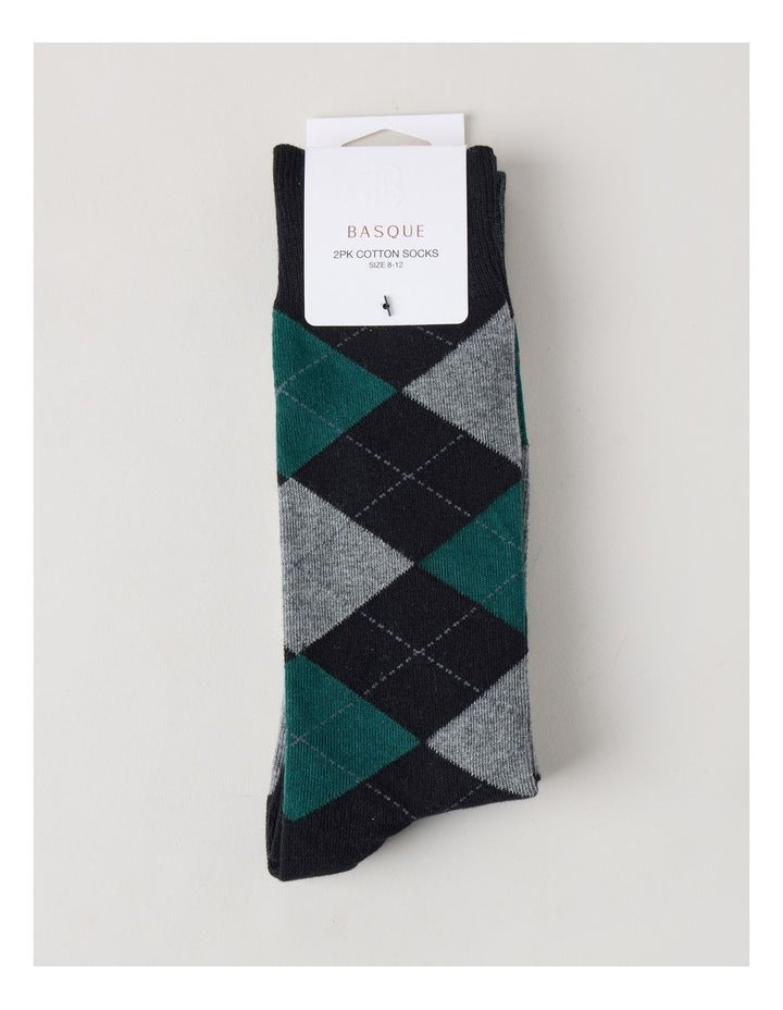 2 Pack Argyle Socks in Black & Green