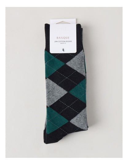 2 Pack Argyle Socks in Black & Green