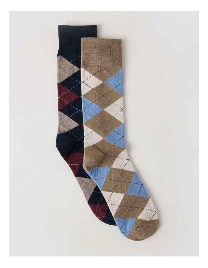 2 Pack Argyle Socks in Navy & Burnt Honey