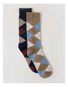 2 Pack Argyle Socks in Navy & Burnt Honey