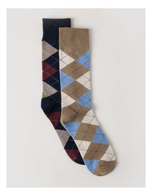 2 Pack Argyle Socks in Navy & Burnt Honey