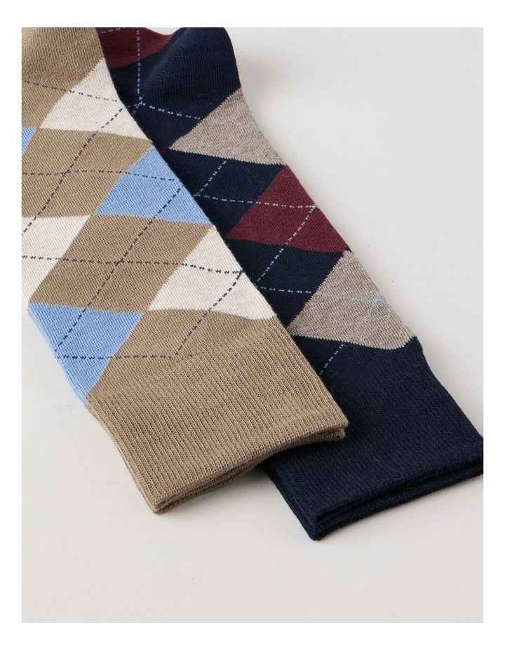 2 Pack Argyle Socks in Navy & Burnt Honey