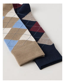 2 Pack Argyle Socks in Navy & Burnt Honey