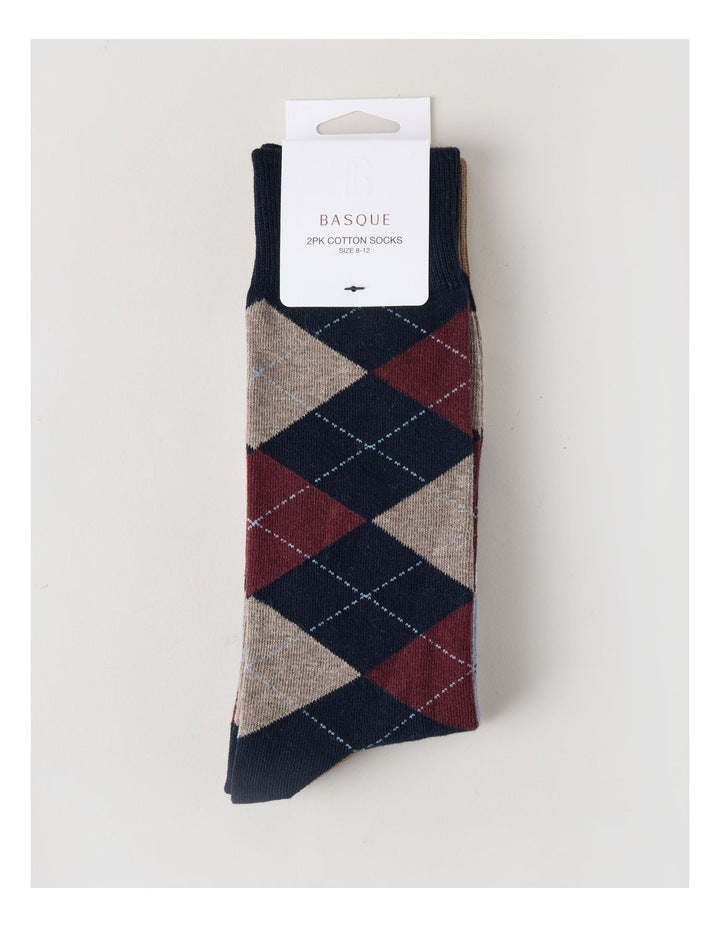 2 Pack Argyle Socks in Navy & Burnt Honey