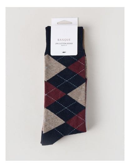 2 Pack Argyle Socks in Navy & Burnt Honey