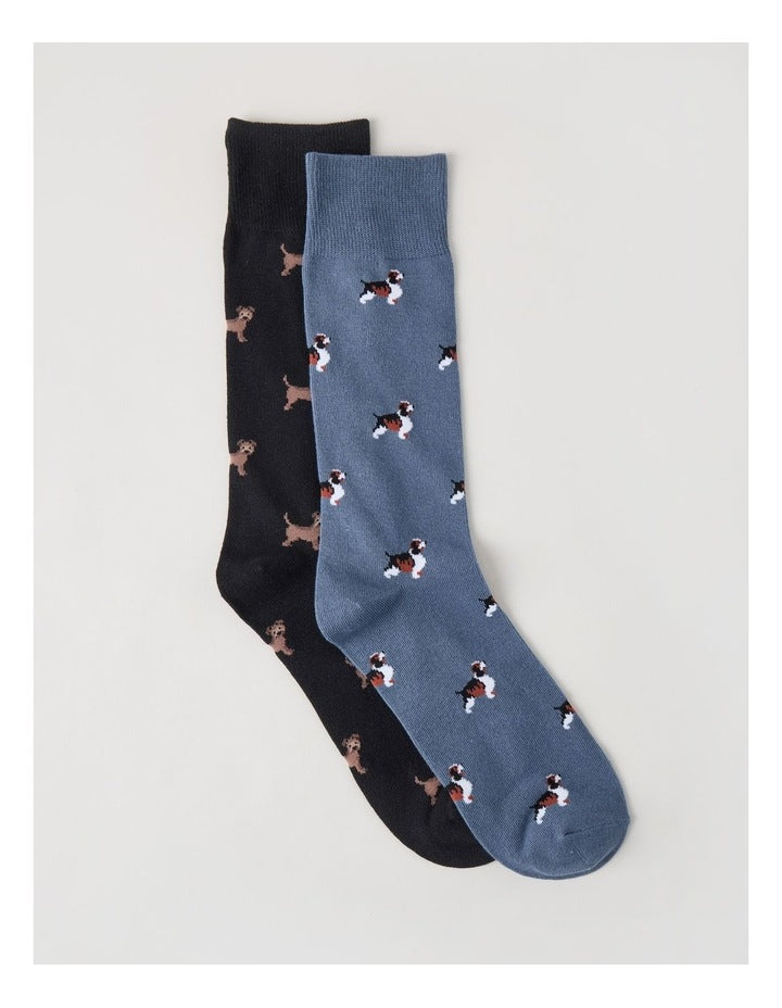 2 Pack Dog Socks in Blue Shadow & Black