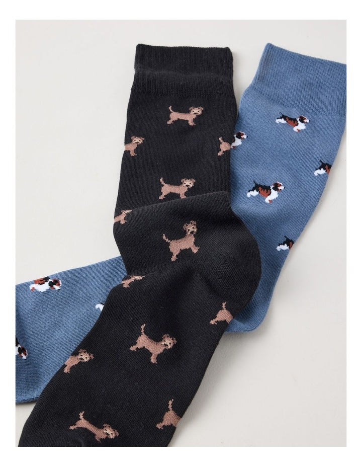 2 Pack Dog Socks in Blue Shadow & Black