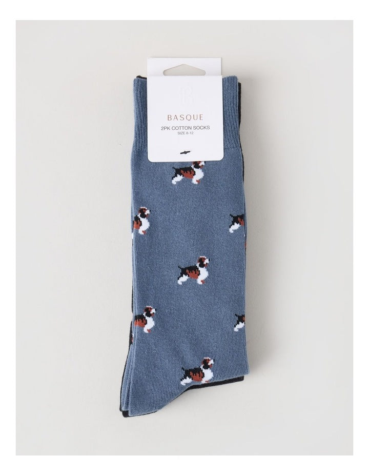 2 Pack Dog Socks in Blue Shadow & Black