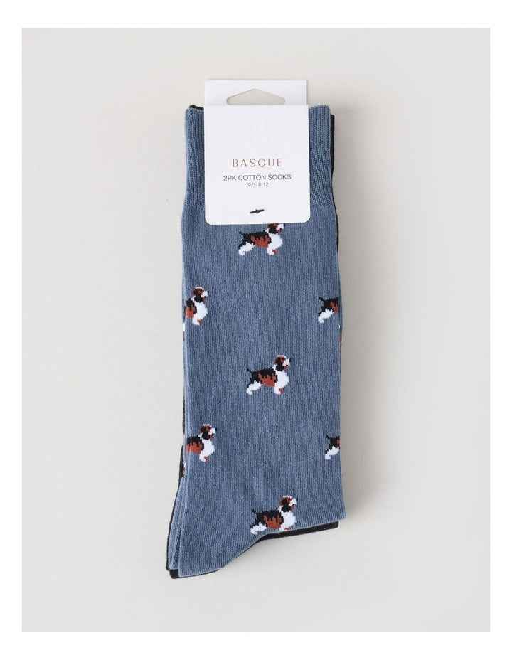 2 Pack Dog Socks in Blue Shadow & Black
