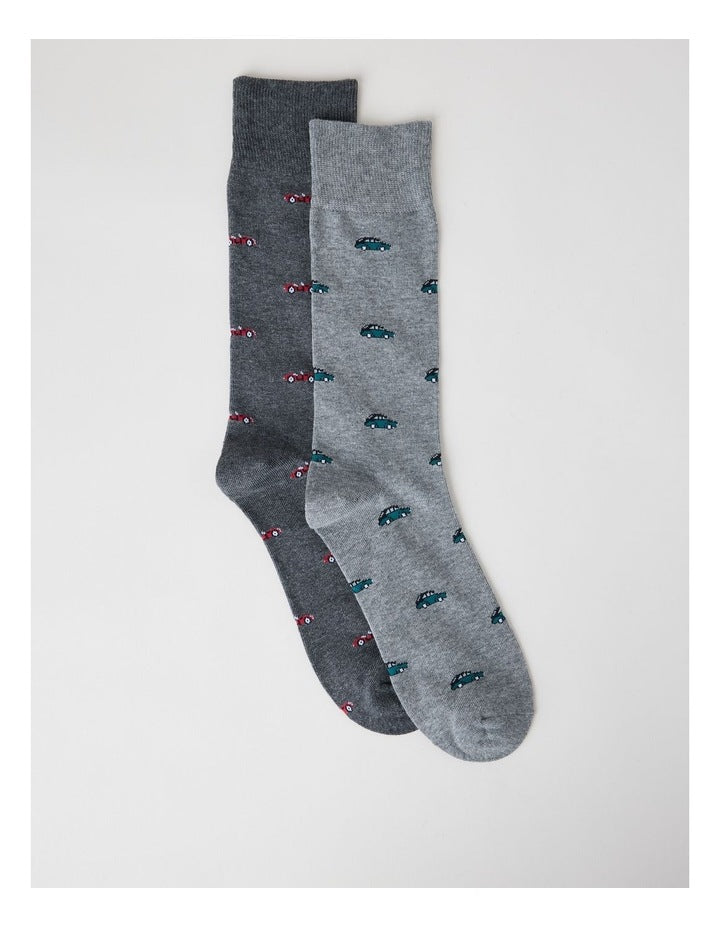 2 Pack Cars Socks in Charcoal Marle & Warm Grey