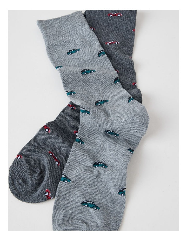 2 Pack Cars Socks in Charcoal Marle & Warm Grey
