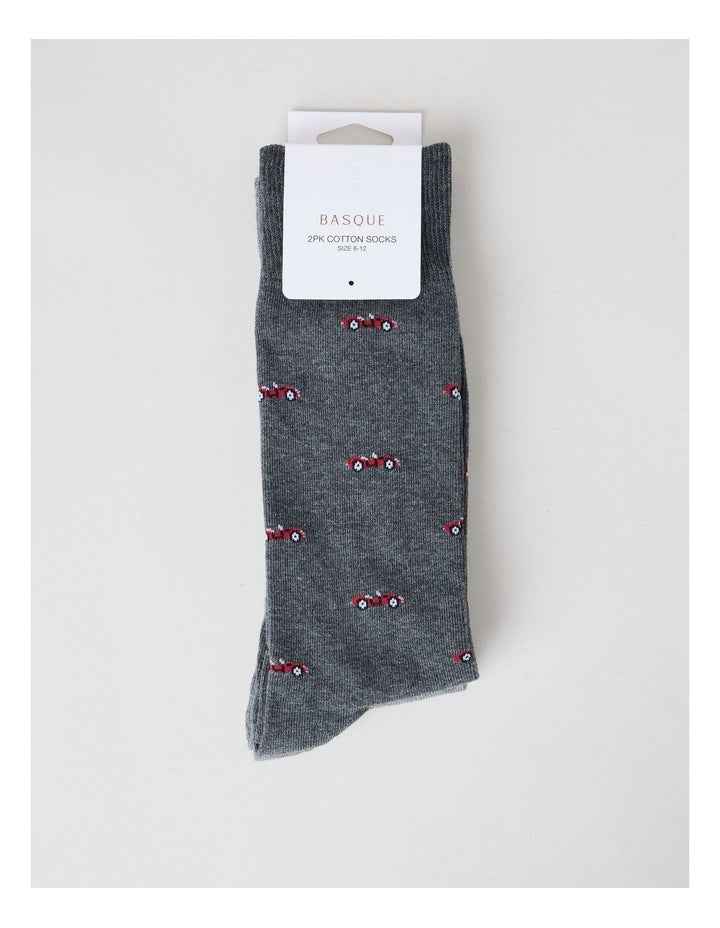 2 Pack Cars Socks in Charcoal Marle & Warm Grey