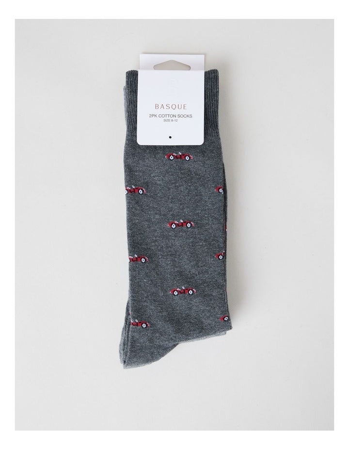 2 Pack Cars Socks in Charcoal Marle & Warm Grey