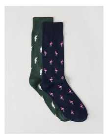 2 Pack Birds Socks in Navy & Shadow Green