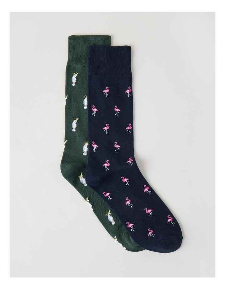 2 Pack Birds Socks in Navy & Shadow Green