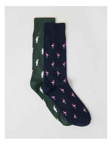 2 Pack Birds Socks in Navy & Shadow Green
