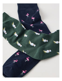 2 Pack Birds Socks in Navy & Shadow Green