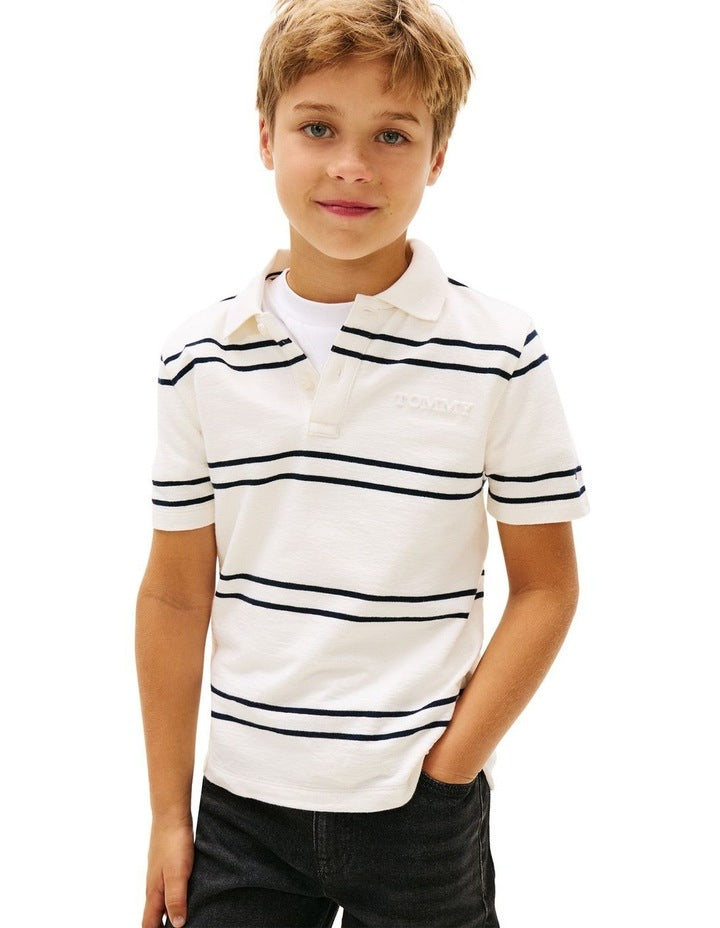 Embossed Graphic Polo Shirt (8-16 Years) in Beige