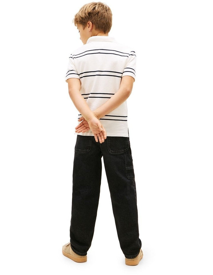 Embossed Graphic Polo Shirt (8-16 Years) in Beige