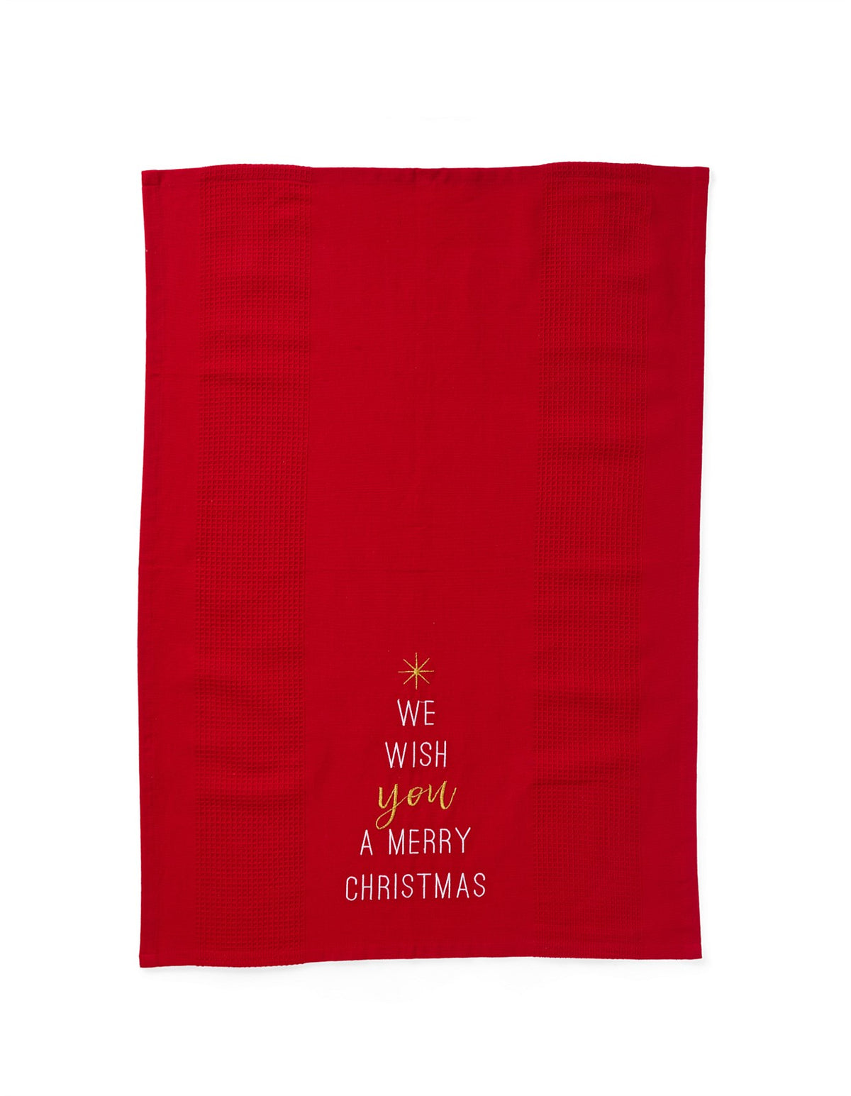 OH CHRISTMAS TREE YARN DYE COTTON EBROIDERED TEA TOWEL S/2