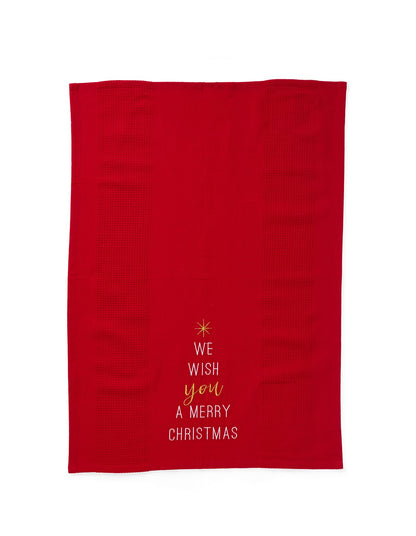 OH CHRISTMAS TREE YARN DYE COTTON EBROIDERED TEA TOWEL S/2