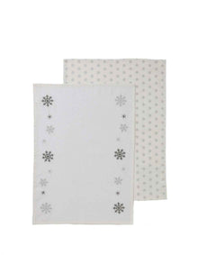SNOWFLAKE SILVER LUREX EMMBROIDERED TEA TOWEL S/2