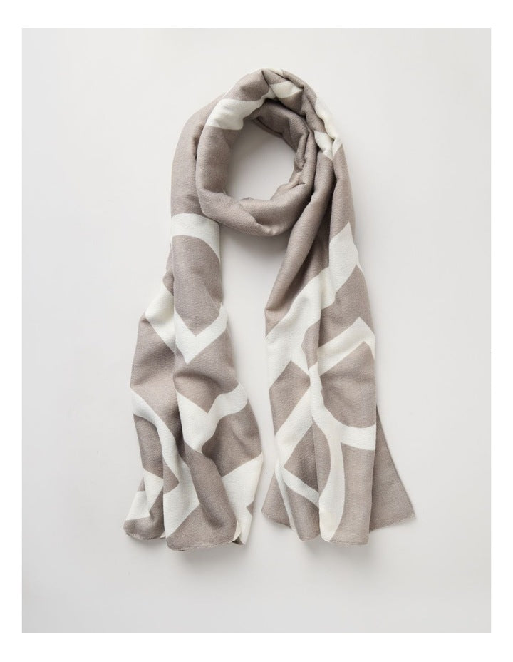 Monogram Scarf in Taupe & White