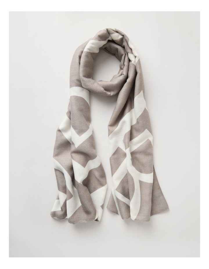 Monogram Scarf in Taupe & White