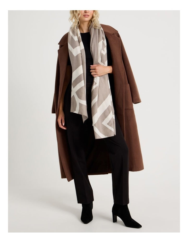 Monogram Scarf in Taupe & White