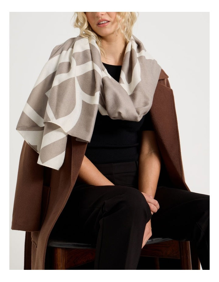 Monogram Scarf in Taupe & White