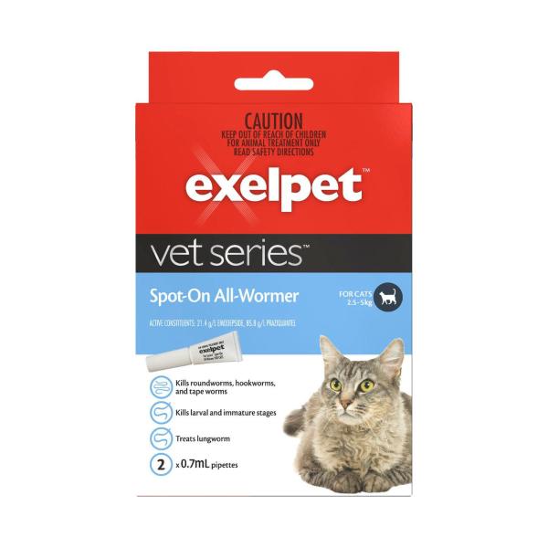 EXELPET VET SERIES SPOT ON ALL WORMER TREATMENT CAT 2PACK