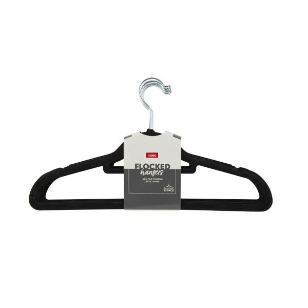 COLES BLACK FLOCKED HANGERS 10PK