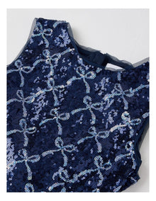 Elenor Bow Dress with Godet Inserts in Navy