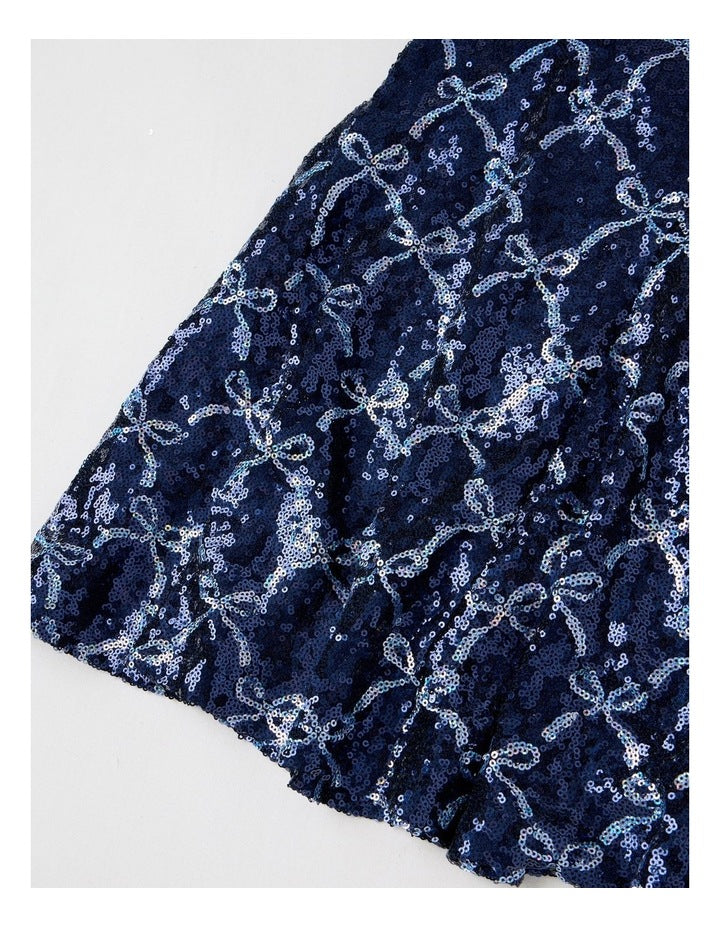 Elenor Bow Dress with Godet Inserts in Navy