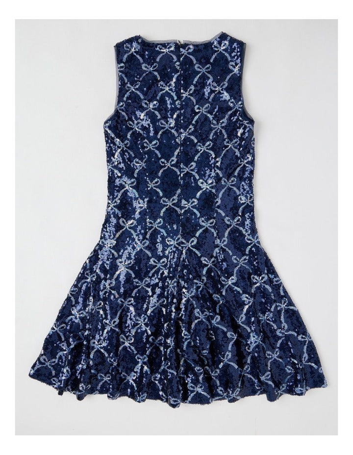 Elenor Bow Dress with Godet Inserts in Navy