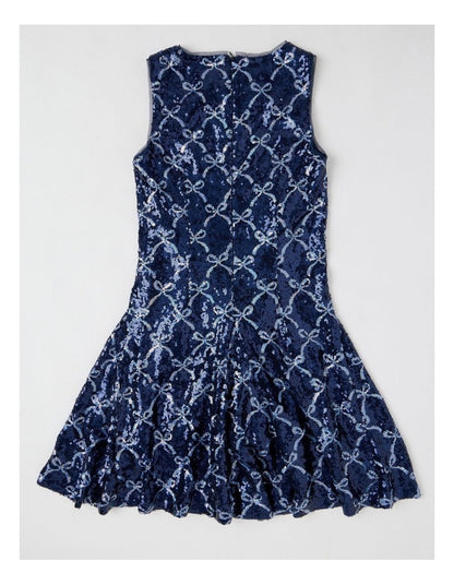 Elenor Bow Dress with Godet Inserts in Navy