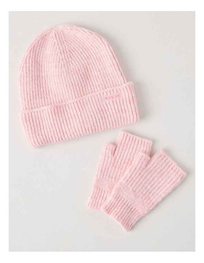 Beanie and Glove Set in Pink