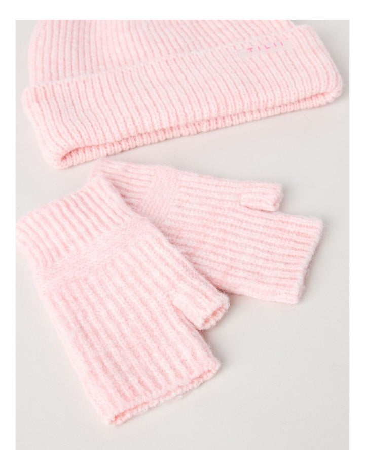Beanie and Glove Set in Pink
