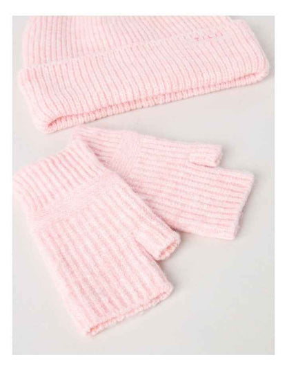 Beanie and Glove Set in Pink