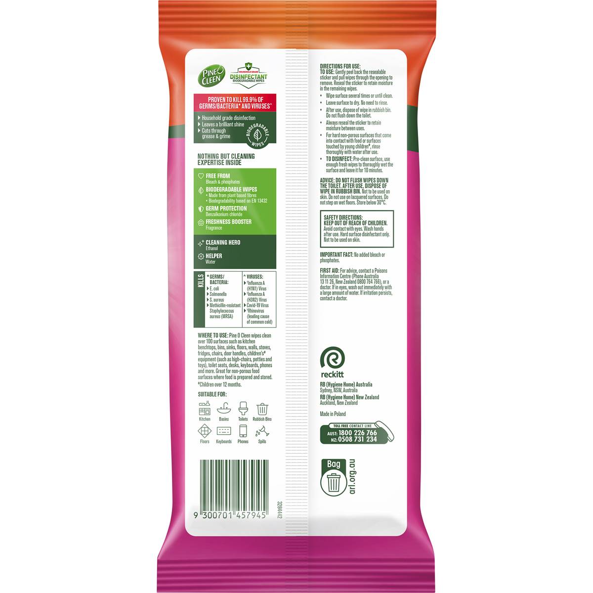 Pine O Cleen Tropical Blossom Disinfectant Cleaning Wipes 110 Pack