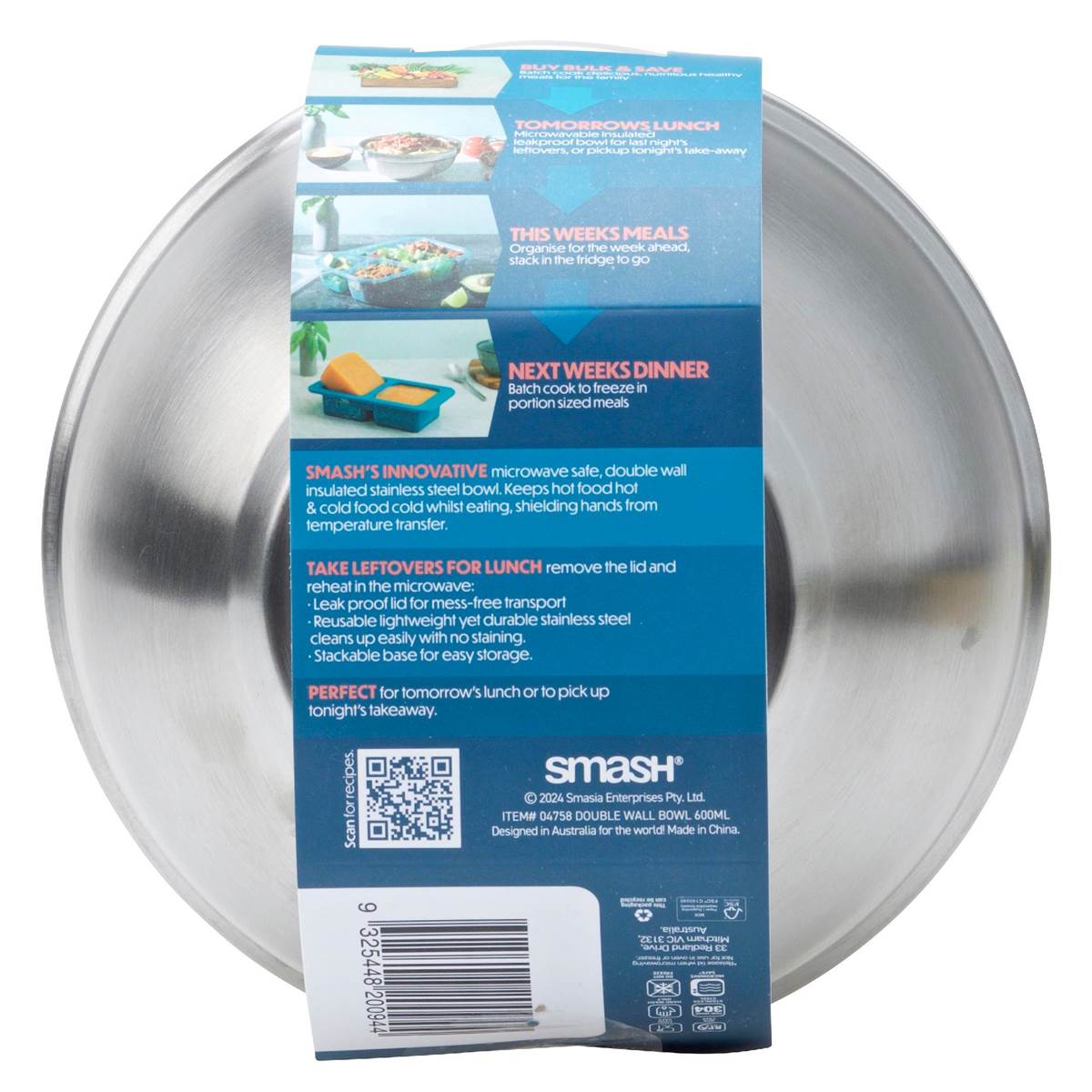 Smash Leak Proof Double Wall Stainless Steel Bowl 600ml Each