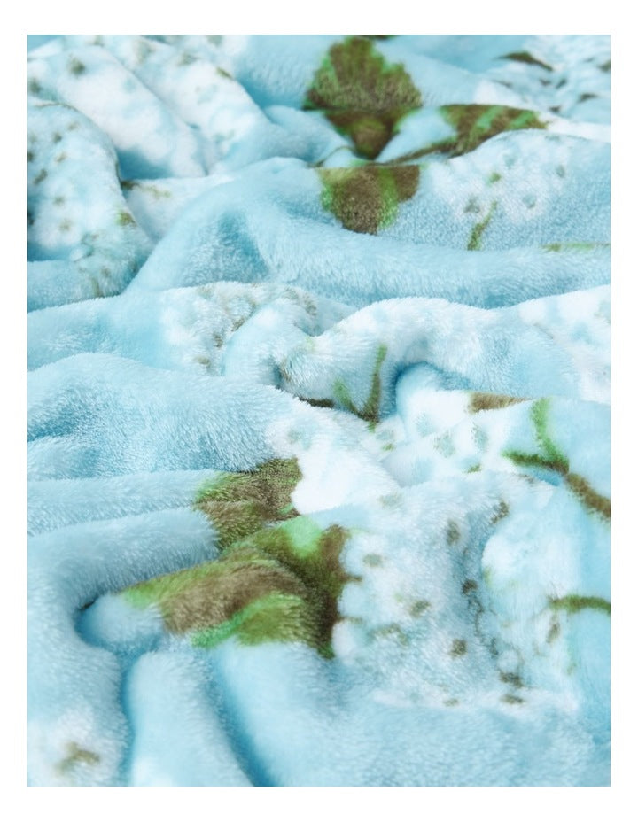 Chenille Fringe Blanket in Blue Floral Print