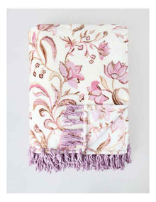 Chenille Fringe Blanket in Blush Floral Print