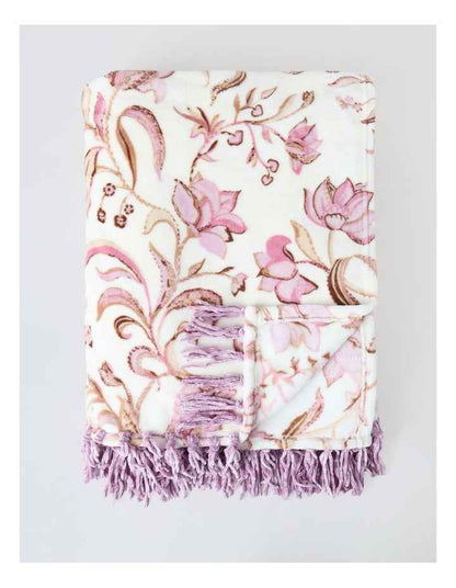 Chenille Fringe Blanket in Blush Floral Print