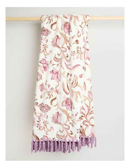Chenille Fringe Blanket in Blush Floral Print