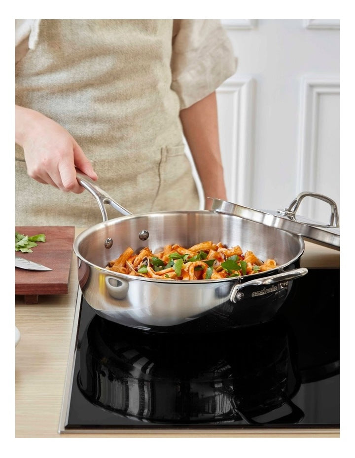 Eternita Stainless Steel Induction Covered Chefs Pan with Helper Handle 28cm in Sliver