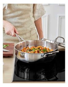 Eternita Stainless Steel Induction Covered Chefs Pan with Helper Handle 28cm in Sliver