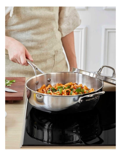 Eternita Stainless Steel Induction Covered Chefs Pan with Helper Handle 28cm in Sliver